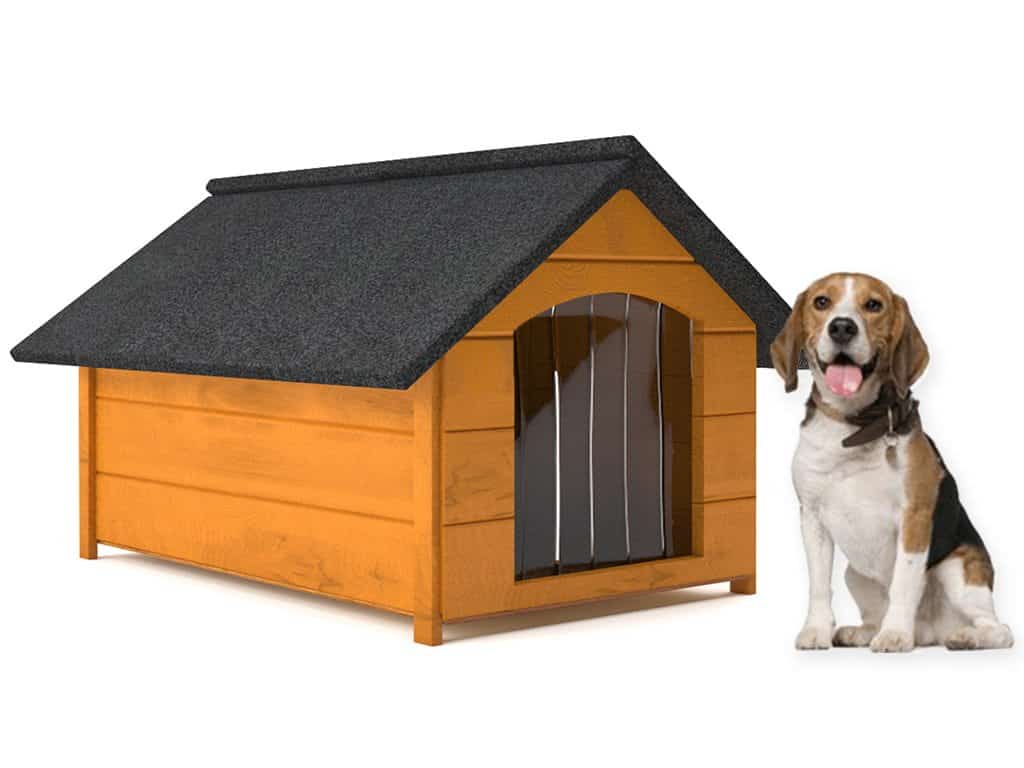 Kućica za pse L - izolirana, drvena, sa zavjesom - bor