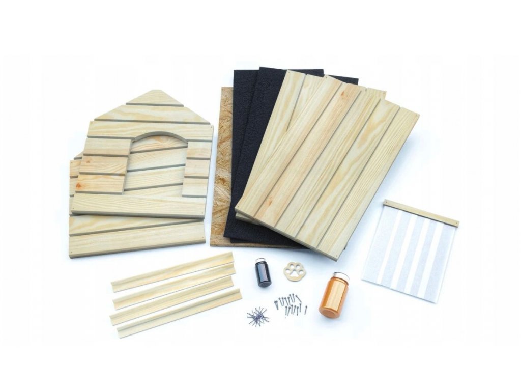 Kućica za pse L - izolirana, drvena, sa zavjesom - siva - Slika 3