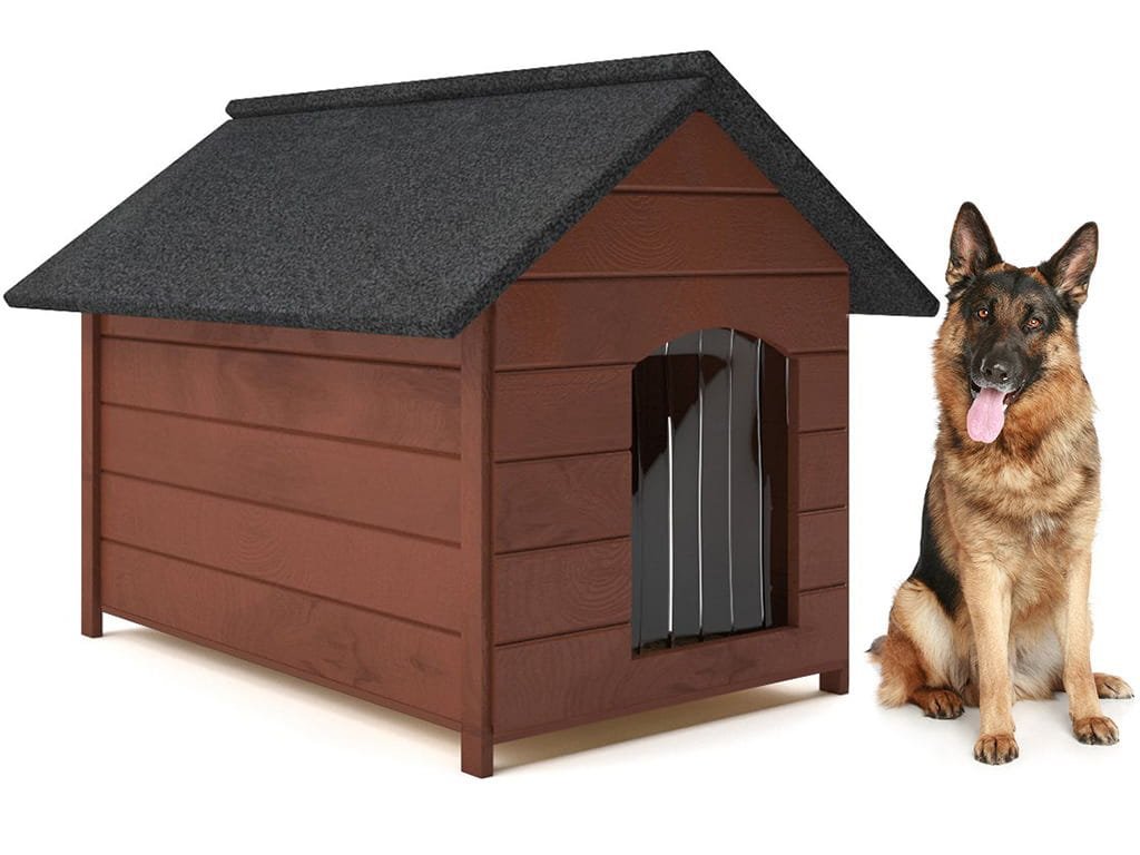 XL kućica za pse - izolirana, drvena, sa zavjesom - smeđa