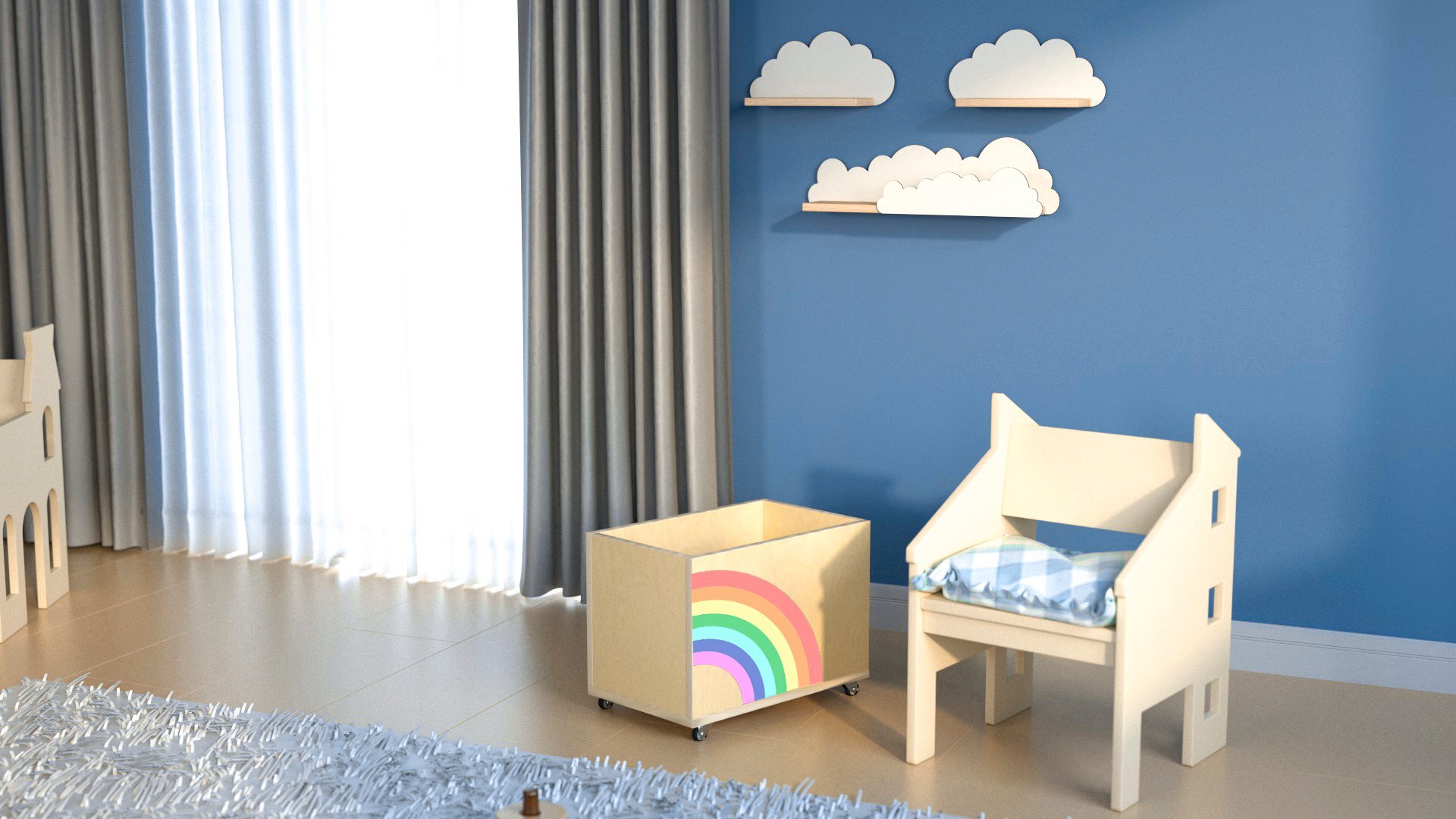 Polica za dječju sobu prirodna - kamčeta komplet od 3 dijela - Slika 3